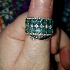 Wide, double row pear London blue topaz sterling ring.